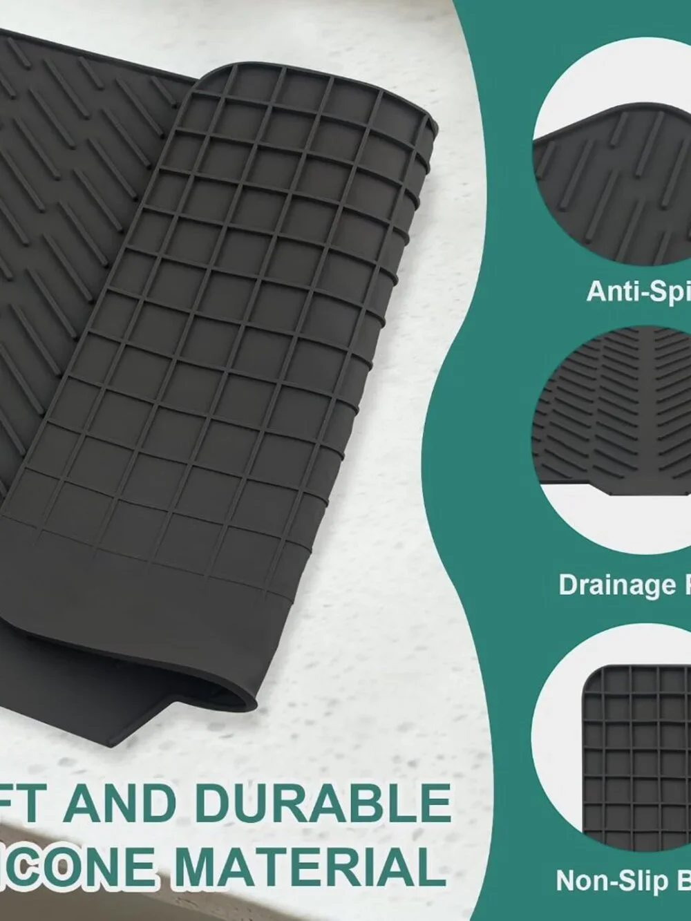 Silicone Dish Drying Mat with Built-In Drain Spout – Heat-Resistant Non-Slip